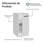 Balcão de Cozinha 40 cm 1 Porta (Sem Tampo) Branco Agata Madesa