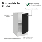 Balcão de Cozinha 40 cm 1 Porta (Sem Tampo) Branco/Preto Agata Madesa