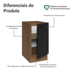 Balcão de Cozinha 40 cm 1 Porta (Sem Tampo) Rustic/Preto Agata Madesa