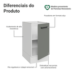 Balcão de Cozinha 40 cm 1 Porta (Sem Tampo) Branco/Cinza Agata Madesa