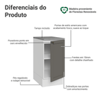Balcão de Cozinha 40 cm 1 Porta Branco/Cinza Vik Madesa