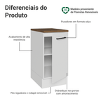 Balcão de Cozinha 40 cm 1 Porta Branco Tampo Rustic Agata Madesa