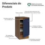 Balcão de Cozinha 40 cm 1 Porta Rustic/Azul Vik Madesa