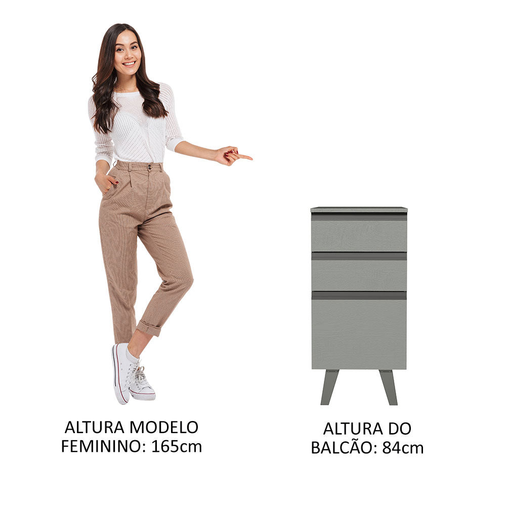 Balcão 40 cm 3 Gavetas Com Pés Cinza Nice Madesa