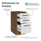 Balcão Madesa Agata 40 cm 3 Gavetas Rustic/Branco