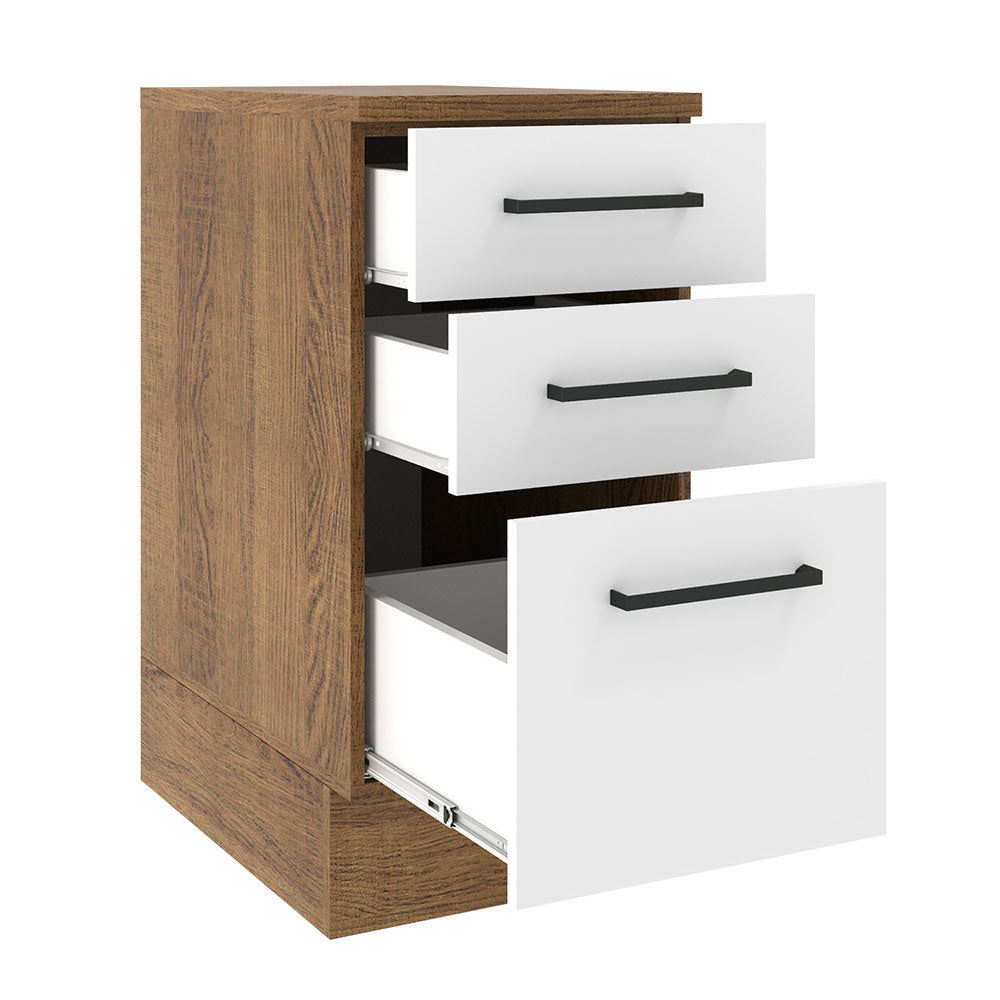Balcão Madesa Agata 40 cm 3 Gavetas Rustic/Branco