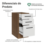 Balcão de Cozinha 40 cm 3 Gavetas (Sem Tampo) Rustic/Branco Agata Madesa