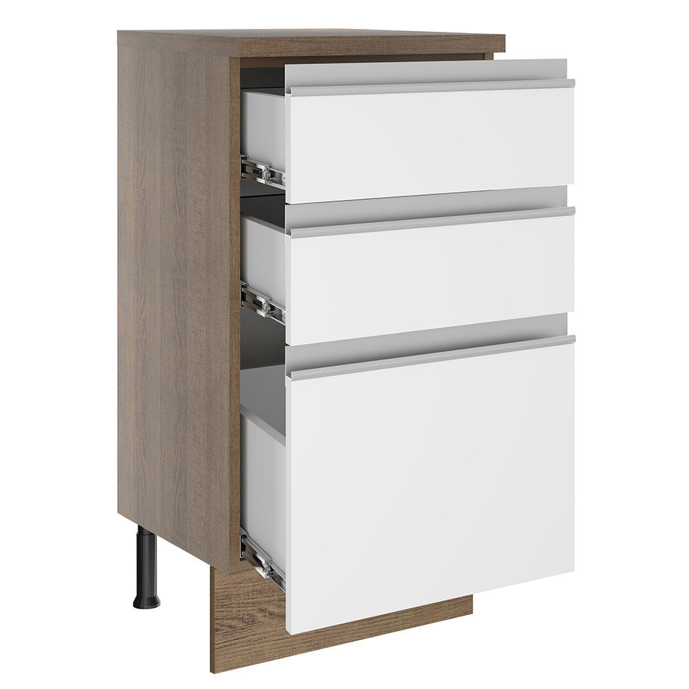 Balcão Madesa Glamy 40 cm 3 Gavetas Rustic/Branco