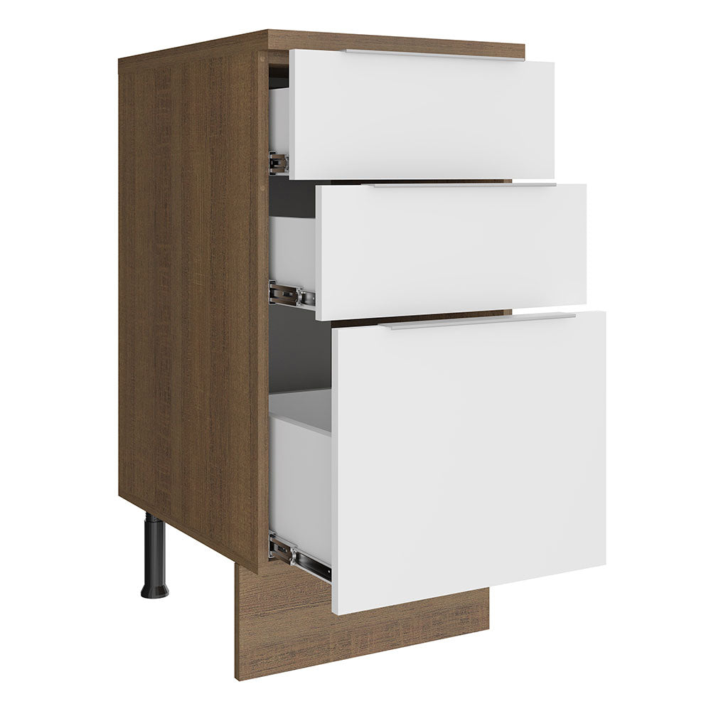 Balcão Madesa Stella 40 cm 3 Gavetas Rustic/Branco