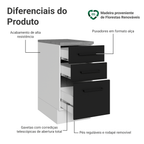 Balcão Madesa Agata 40 cm 3 Gavetas Branco/Preto