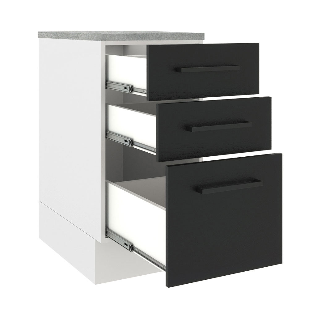 Balcão Madesa Agata 40 cm 3 Gavetas Branco/Preto