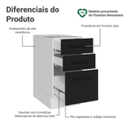 Balcão de Cozinha 40 cm 3 Gavetas (Sem Tampo) Branco/Preto Agata Madesa