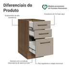 Balcão de Cozinha 40 cm 3 Gavetas (Sem Tampo) Rustic/Crema Agata Madesa