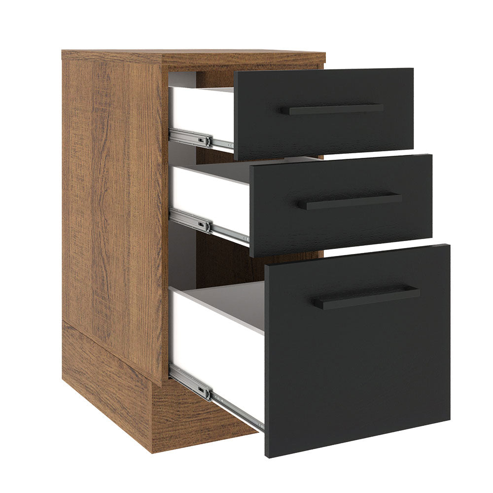 Balcão Madesa Agata 40 cm 3 Gavetas Rustic/Preto