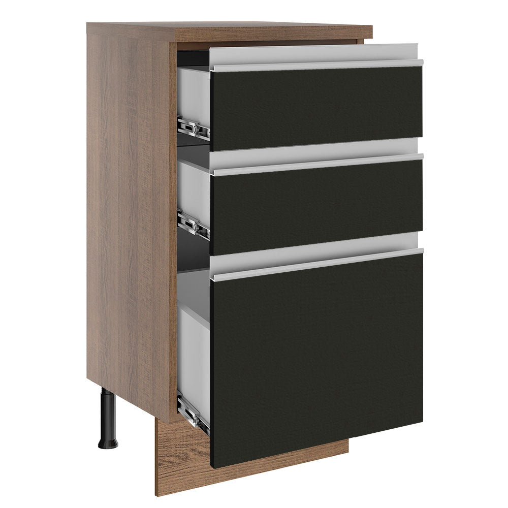 Balcão Madesa Glamy 40 cm 3 Gavetas Rustic/Preto