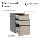 Balcão de Cozinha 40 cm 3 Gavetas Suspenso Crema Nice Madesa