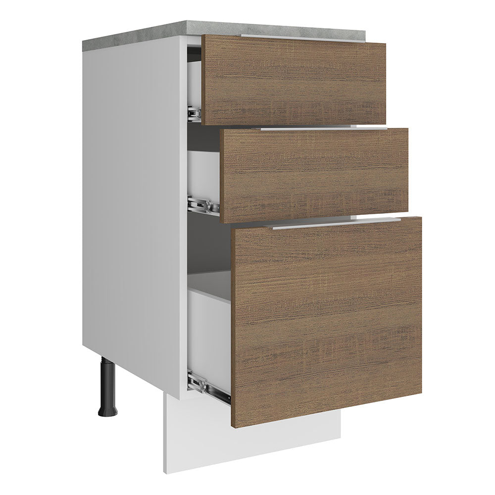 Balcão Madesa Stella 40 cm 3 Gavetas Branco/Rustic