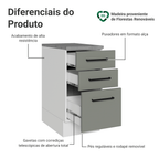 Balcão Madesa Agata 40 cm 3 Gavetas Branco/Cinza