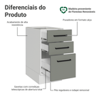 Balcão de Cozinha 40 cm 3 Gavetas (Sem Tampo) Branco/Cinza Agata Madesa