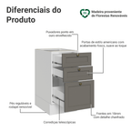 Balcão de Cozinha 40 cm 3 Gavetas (Sem Tampo) Branco/Cinza Vik Madesa