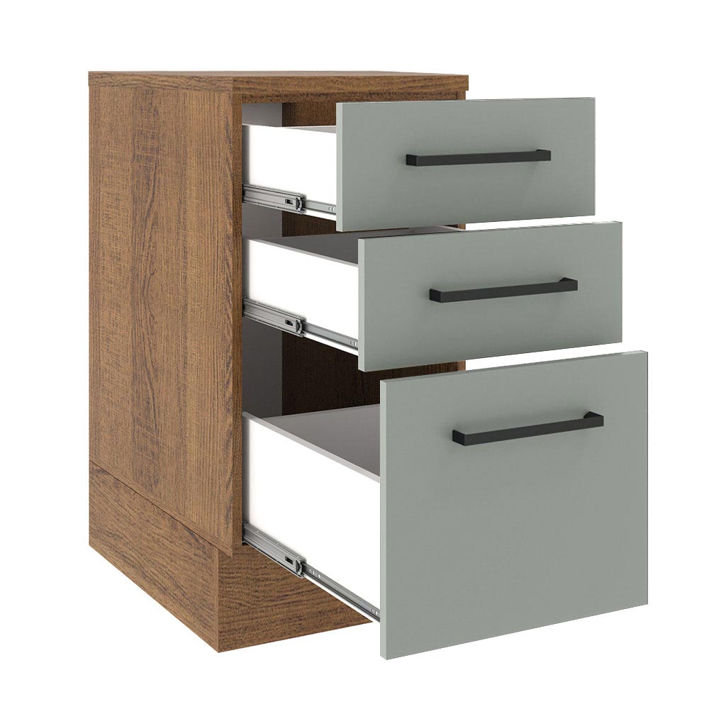 Balcão Madesa Agata 40 cm 3 Gavetas Rustic/Cinza