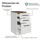 Balcão de Cozinha 40 cm 3 Gavetas Branco Tampo Rustic Agata Madesa
