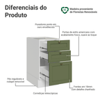 Balcão de Cozinha 40 cm 3 Gavetas (Sem Tampo) Branco/Verde Vik Madesa