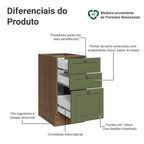 Balcão de Cozinha 40 cm 3 Gavetas (Sem Tampo) Rustic/Verde Vik Madesa