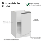 Balcão de Cozinha 50cm 1 Porta (Sem Tampo) Branco Glamy Madesa