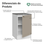 Balcão de Cozinha 50cm 1 Porta (Com Tampo) Branco/Crema Vik Madesa