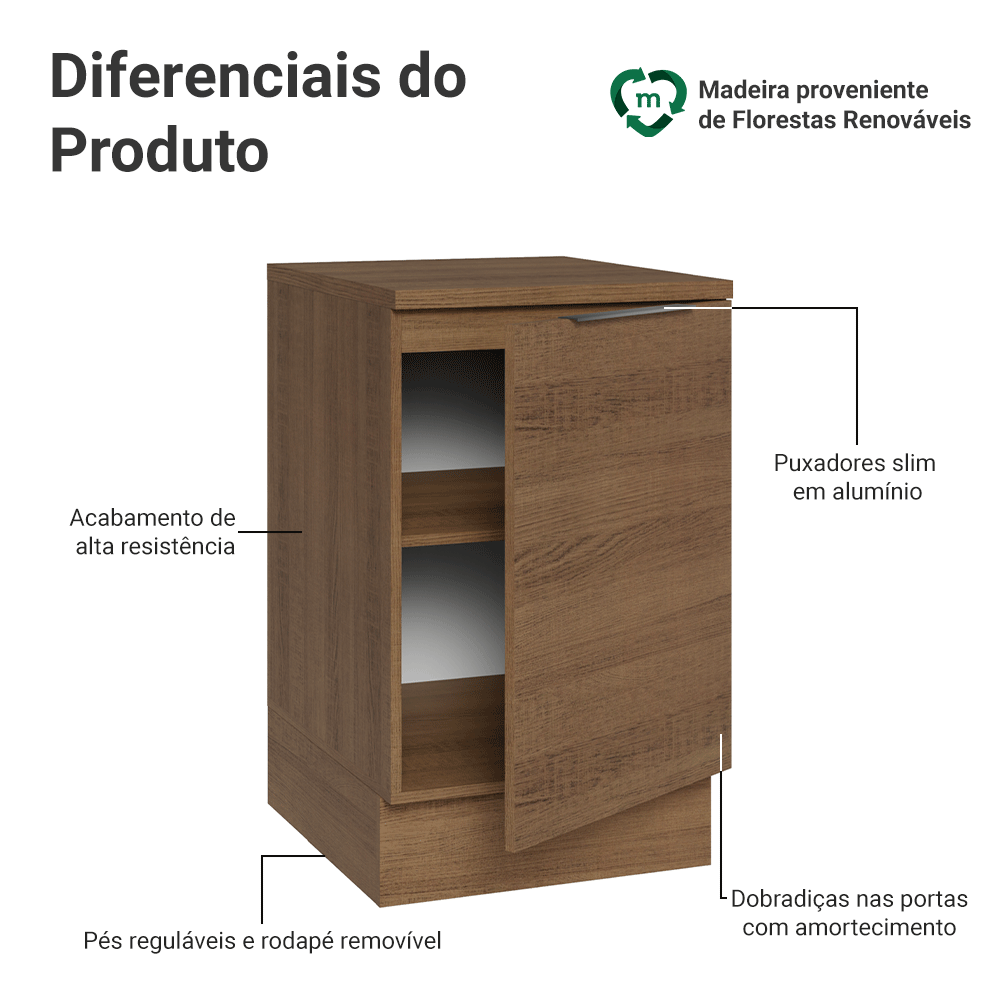 Balcão de Cozinha 50cm 1 Porta Rustic Stella Madesa