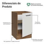 Balcão de Cozinha 50cm 1 Porta (Sem Tampo) Rustic/Branco Agata Madesa