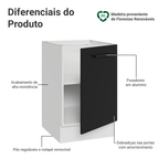 Balcão de Cozinha 50cm 1 Porta (Sem Tampo) Branco/Preto Agata Madesa