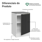 Balcão de Cozinha 50 cm 1 Porta Branco/Preto Lux Madesa