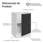 Balcão de Cozinha 50 cm 1 Porta (Sem Tampo) Branco/Preto Lux Madesa