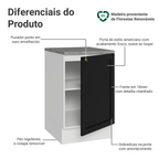 Balcão de Cozinha 50cm 1 Porta Branco/Preto Vik Madesa