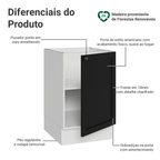 Balcão de Cozinha 50cm 1 Porta (Sem Tampo) Branco/Preto Vik Madesa