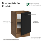 Balcão de Cozinha 50cm 1 Porta (Sem Tampo) Rustic/Preto Agata Madesa
