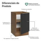 Balcão de Cozinha 50 cm 1 Porta (Sem Tampo) Rustic/Preto Lux Madesa