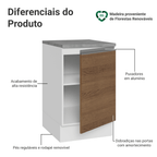 Balcão de Cozinha 50cm 1 Porta Branco/Rustic Glamy Madesa