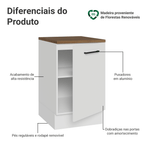 Balcão de Cozinha 50cm 1 Porta Branco Tampo Rustic Agata Madesa