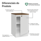 Balcão de Cozinha 50cm 1 Porta Branco Tampo Rustic Vik Madesa