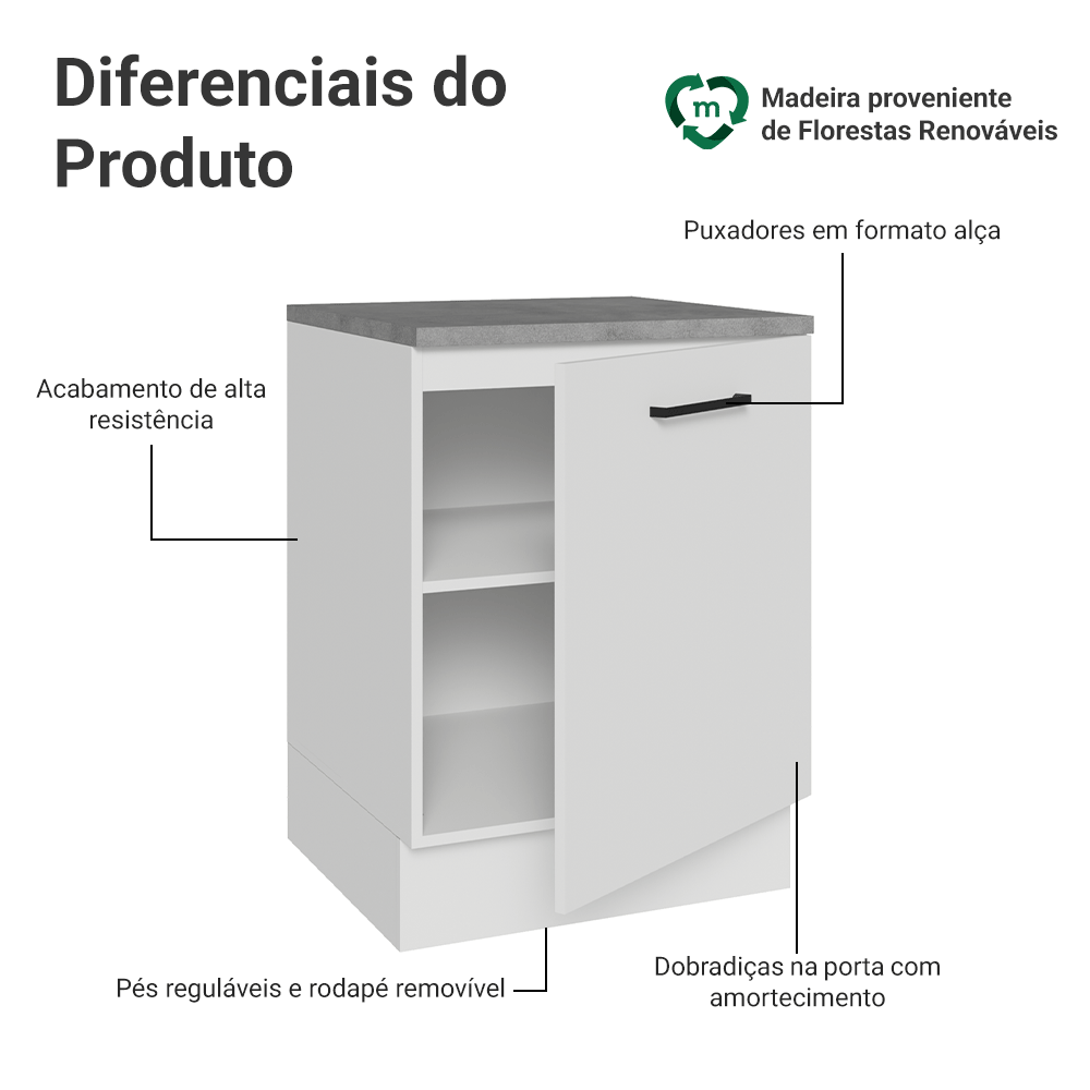 Balcão Madesa Agata 60 cm 1 Porta Branco