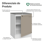 Balcão de Cozinha 60 cm 1 Porta Branco/Crema Vik Madesa