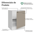 Balcão de Cozinha 60 cm 1 Porta (Sem Tampo) Branco/Crema Vik Madesa
