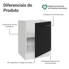 Balcão de Cozinha 60 cm 1 Porta (Sem Tampo) Branco/Preto Agata Madesa