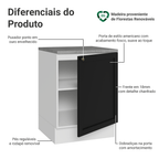 Balcão de Cozinha 60 cm 1 Porta Branco/Preto Vik Madesa