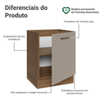 Balcão de Cozinha 60 cm 1 Porta (Sem Tampo) Rustic/Crema Agata Madesa