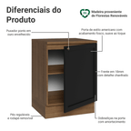 Balcão de Cozinha 60 cm 1 Porta Rustic/Preto Vik Madesa