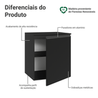 Balcão de Cozinha 60 cm 1 Porta Suspenso Preto Nice Madesa